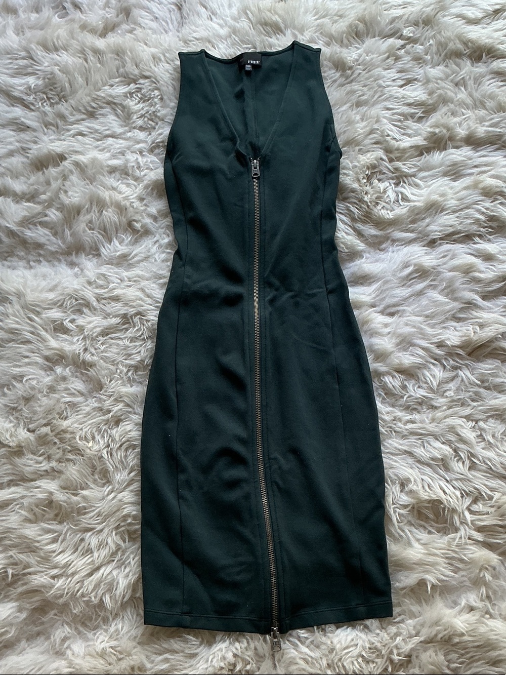 Wilfred Free Dark Green Sleeveless Zip-Front Midi Dress